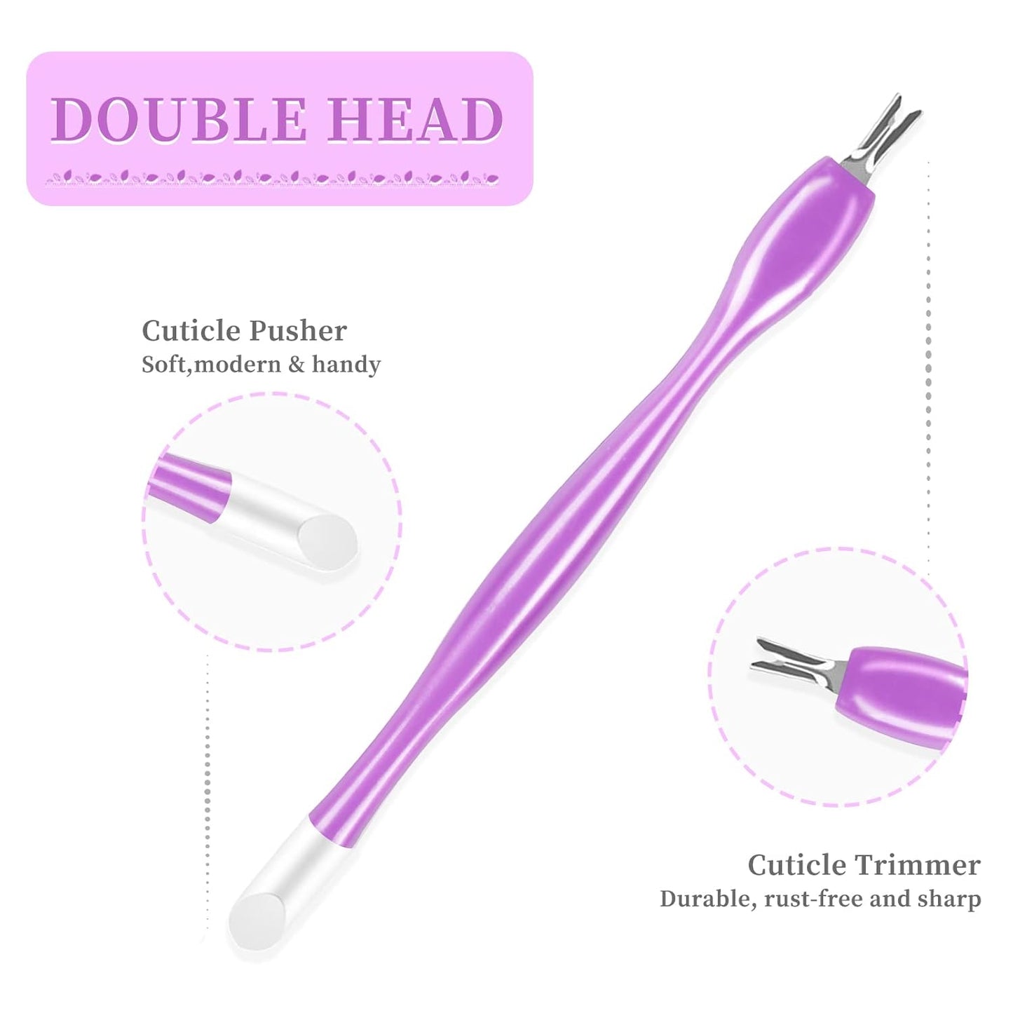 50Pcs Nail Cuticle Trimmer Rubber Nail Cleaner, Plastic Handle Cuticle Knife, Double End Nail Dead Skin Fork Cuticle Pusher Bulk Nail Art Cuticle Remover Tools for Girls Women and Men-Purple…