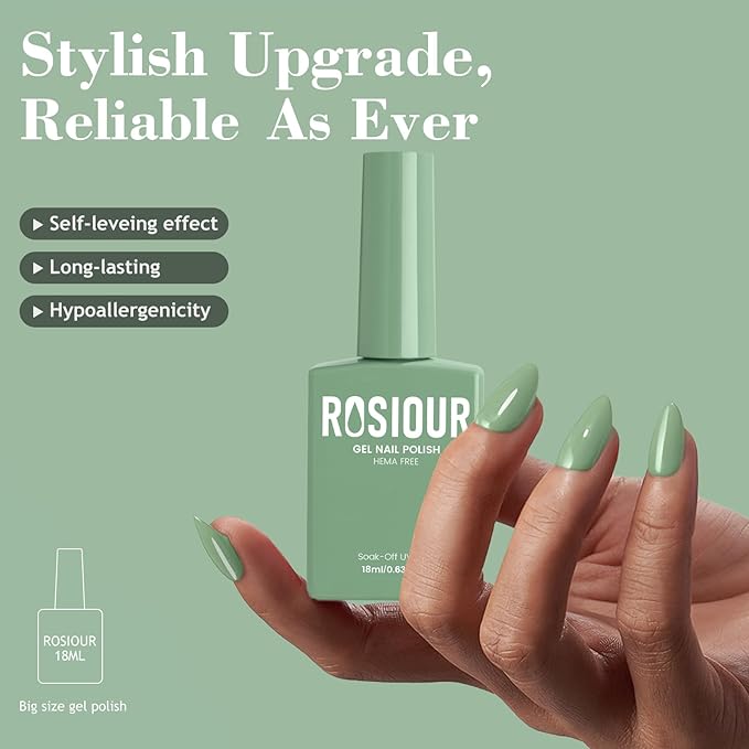18ML HEMA-Free Gel Nail Polish, Grass Green Gel Polish Sage Green for Women Gift, Same Color Same Bottle Soak Off U V Gel Polish, Long-Lasting Professional Gel for Nail Manicure Salon DIY