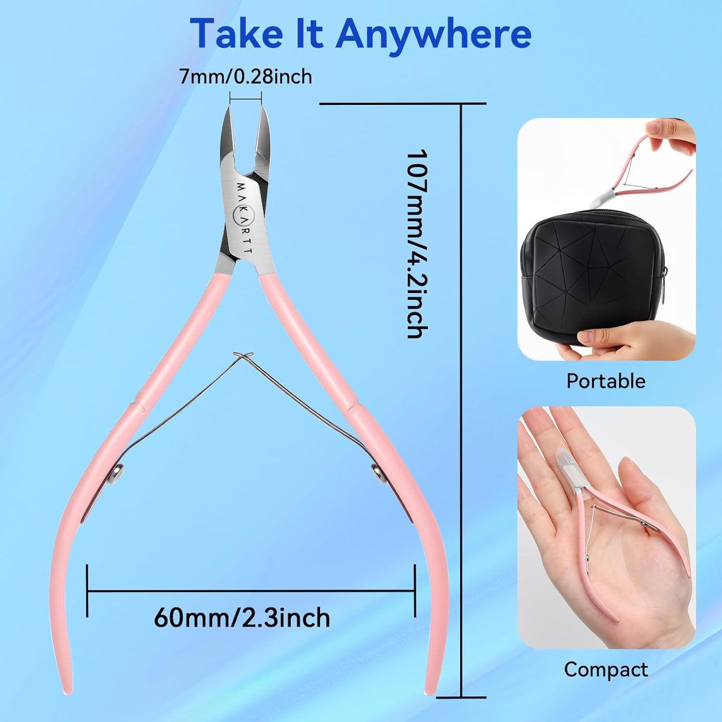 Makartt Cuticle Nippers - 7mm Blade Cuticle Trimmer with Dual Springs & Ergonomic Handle, Sharp Full Jaw Professional Nail Care Kit for Salon Home Use, Pink, 2 Pack