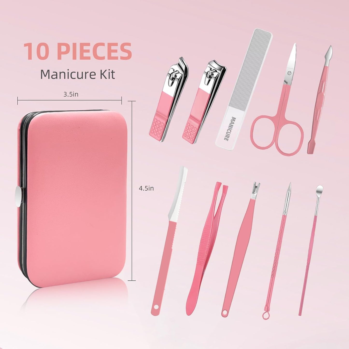 Manicure kit 10 in 1 Professional manicure kit for Women, nail kit,Grooming kit,Manicure Set Personal care Manicure set women,Nail Care Tools with Luxurious Travel Case(pink)