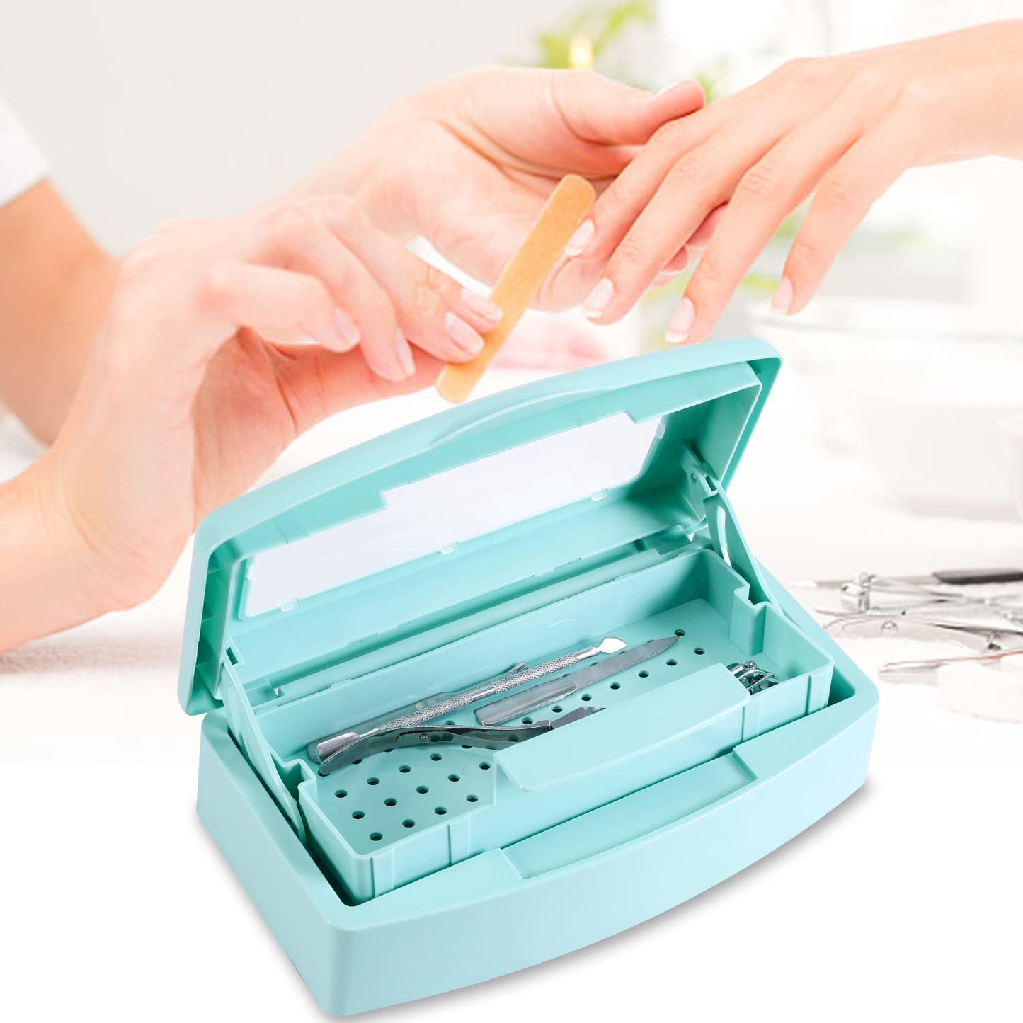 Plastic Sterilizing Tray,Sterilization Box,Nail Art Tool Sterilizer Tray, Sterilizer Tray Box Nail Art Salon Sterilizing Too（Blue）