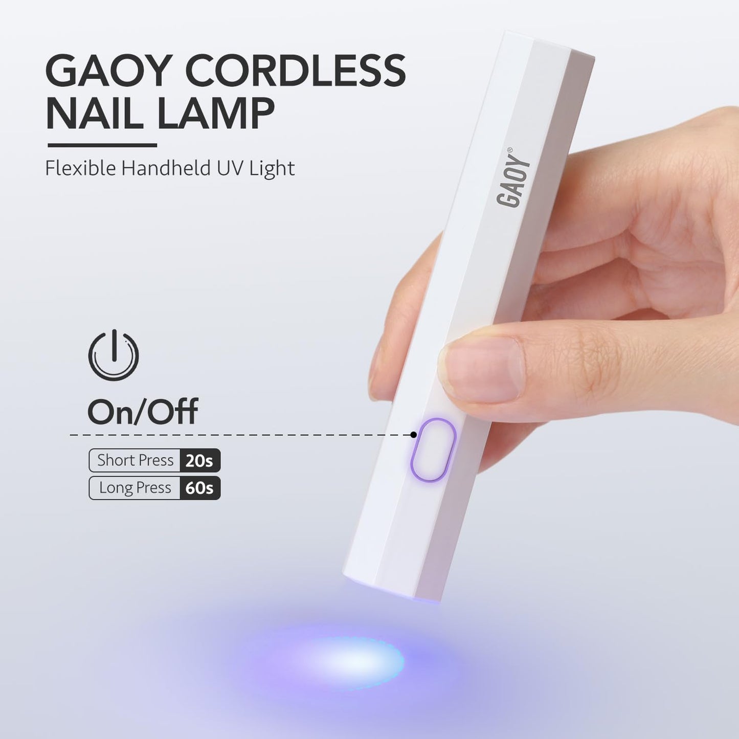 GAOY Handheld UV Light for Gel Nails, Mini Nail Lamp, Portable Cordless Rechargeable, Fast Curing, Octagon White