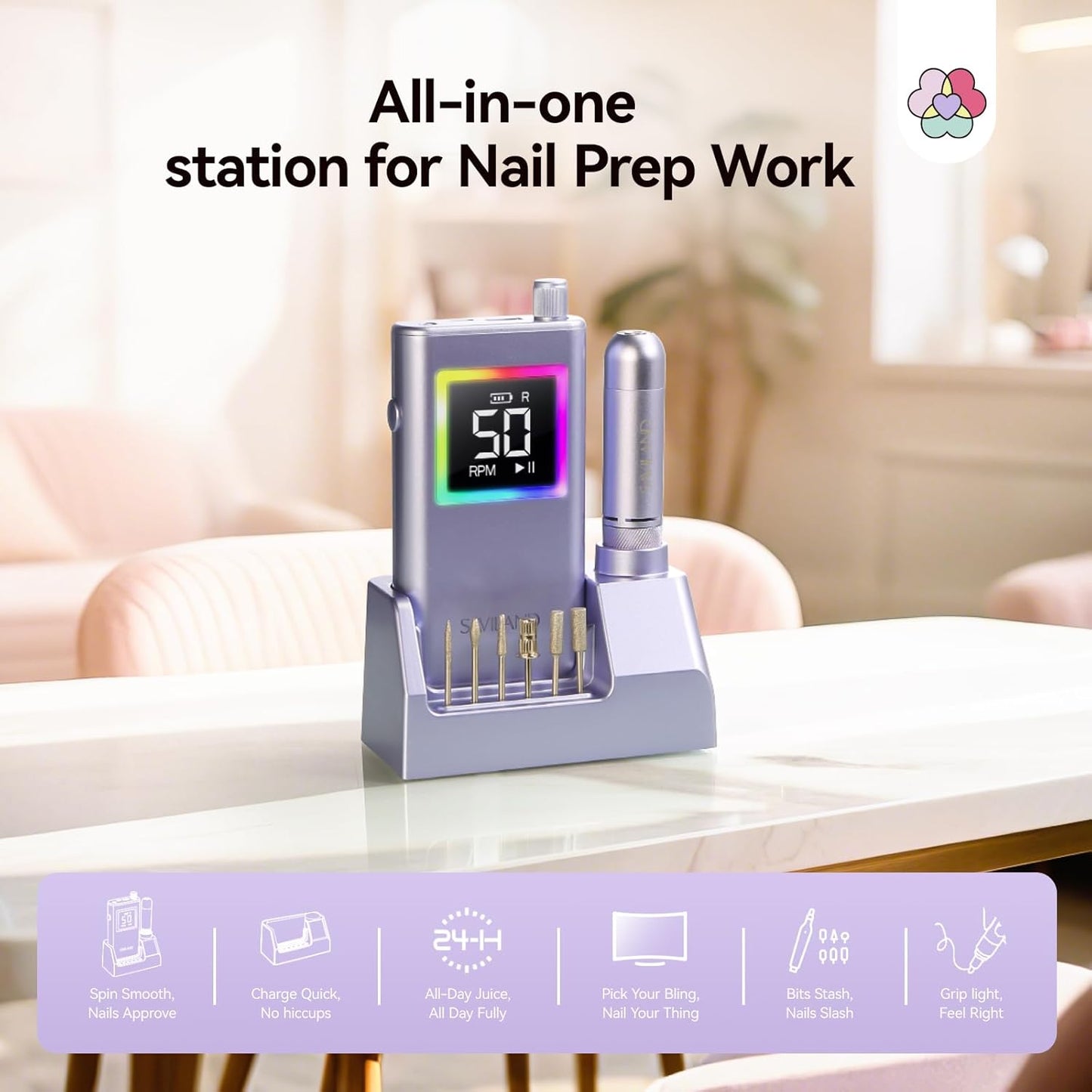 SAVILAND Advanced 50000 RPM Nail Drill Professional: Aluminium Alloy 10S Fast Removal Electric Nail File Portable Nail Filer Electric Nail Drill Bits Pro Acrylic Nail Manicure Nail Tools