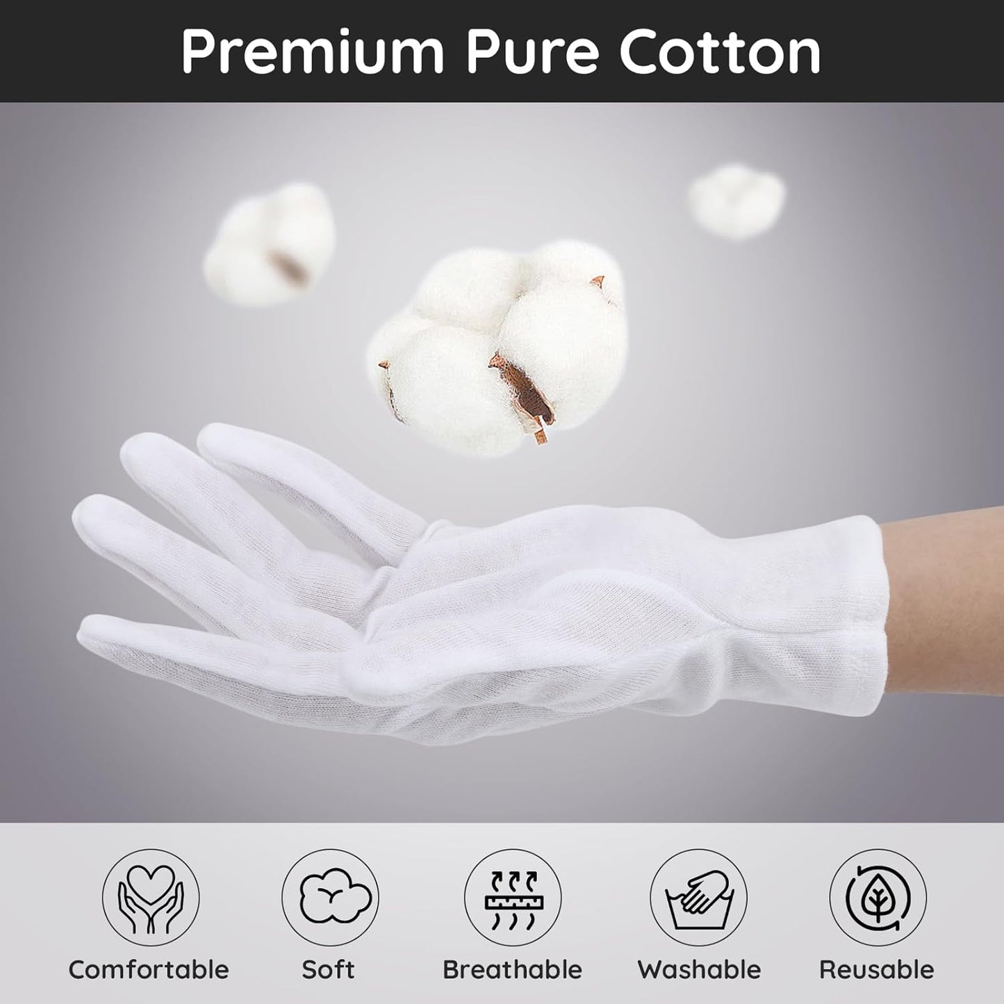 Segbeauty 24 Counts White Cotton Gloves, Large Thick Hand Gloves Moisturizing Overnight Sleeping for Dry Hands, 12 Pairs Washable Cotton Work Gloves, White Lotion Gloves Overnight for Men and Women