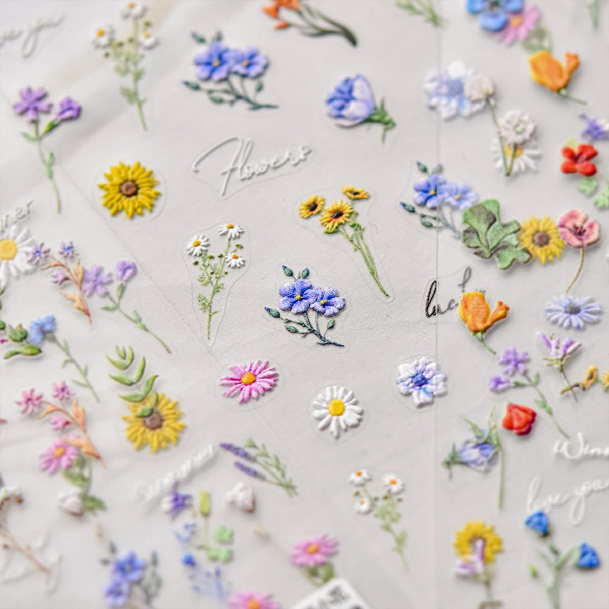 Flower Nail Stickers 5D Embossed Flower Nails Art Decals Self Adhesive Nail Decals Spring Summer Nail Decoration for Women DIY Manicure