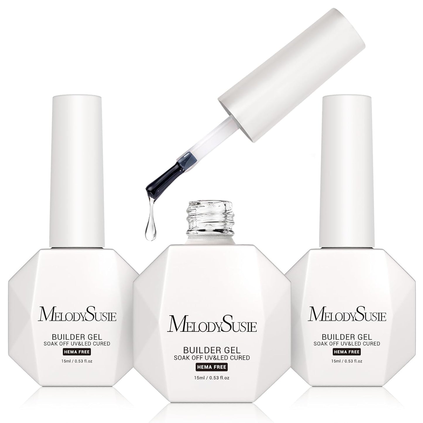 MelodySusie Hema Free Builder Nail Gel for Nails Thickening, 0.5 Fl Oz, Soak Off UV Extension Gel, Nail Art Design Salon DIY Manicure at Home for Women 3PCS