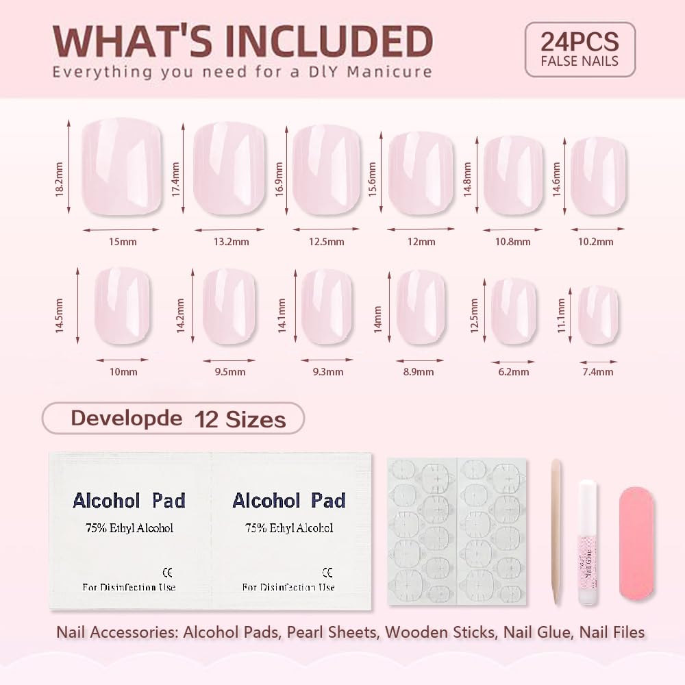 Press on Nails Short Square, Ivory Fake Nails Kit, Fashion Glossy Acrylic Press on Nail, Natural Stick on Nail, Thick Reusable Glue on Nails Short Press on Nail for Women, 30Pcs