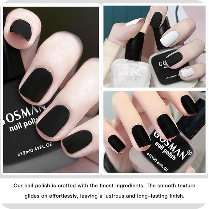 COSMOO 12ml Black Matte Nail Polish, Quick Dry Nail Lacquer for Nail Art Varnish, Mist Effect Matte Finish Velvet Nail Polish, 0.41 fl oz (Black, 0.41 fl oz)
