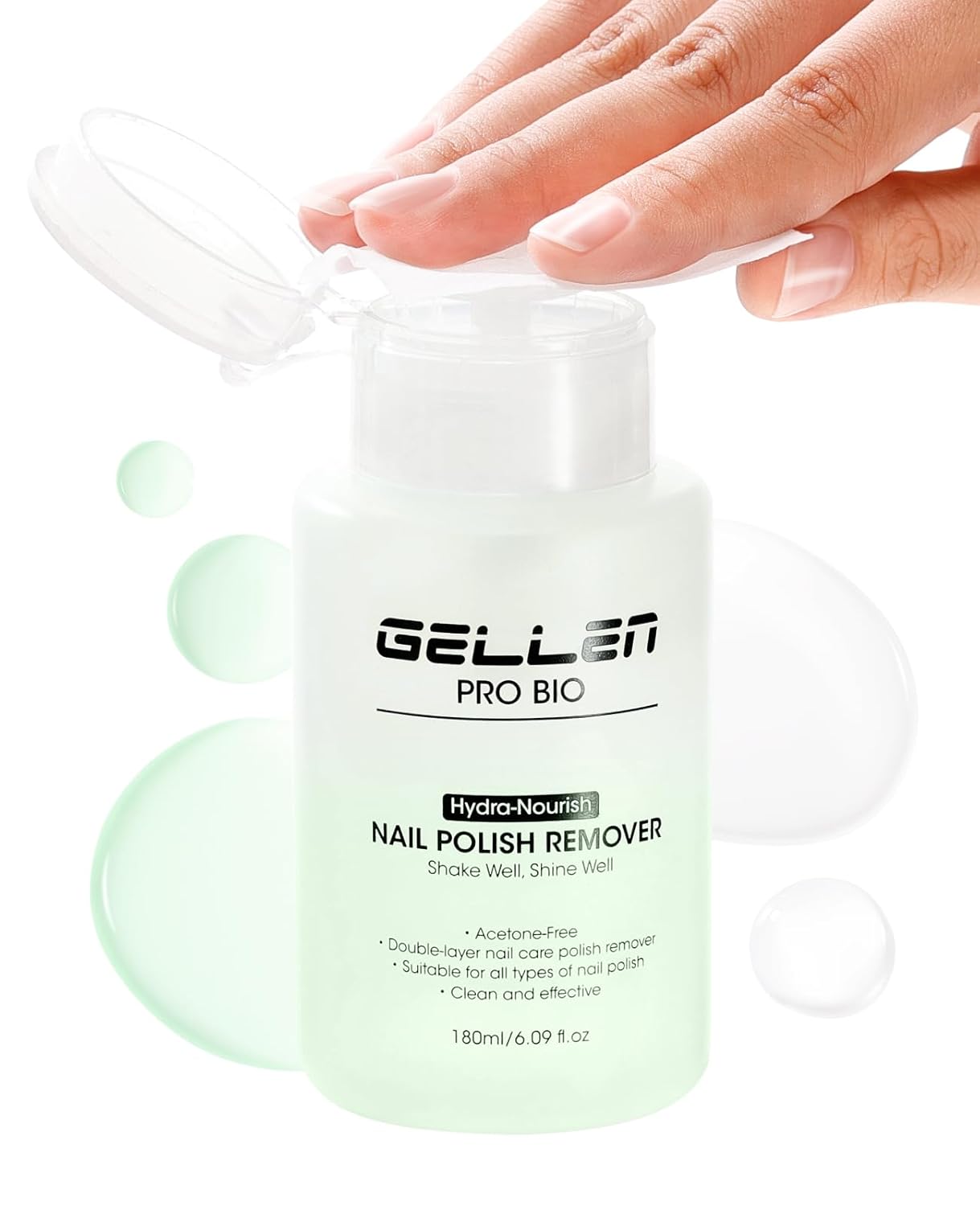 Gellen Nail Polish Remover, Acetone Free Non Toxic Nail Polish Remover for Air Dry Nail Polishes, Jasmine Scent Healthy Natural Fingernail Polish Remover with Easy Push-down Pump, 6.09 Fl Oz