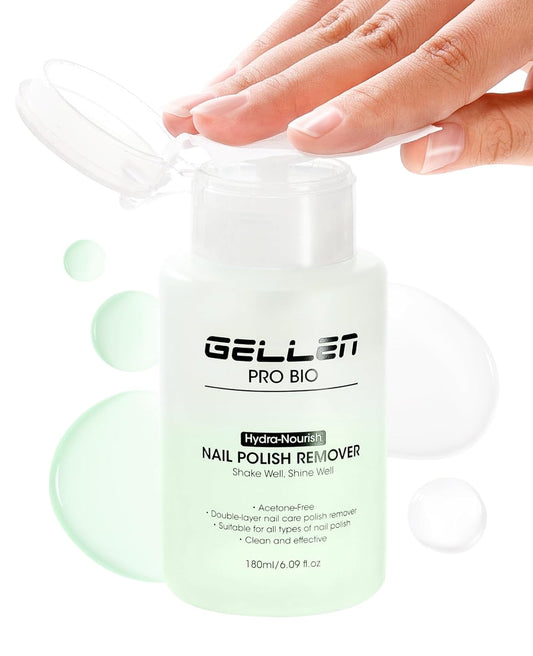 Gellen Nail Polish Remover, Acetone Free Non Toxic Nail Polish Remover for Air Dry Nail Polishes, Jasmine Scent Healthy Natural Fingernail Polish Remover with Easy Push-down Pump, 6.09 Fl Oz