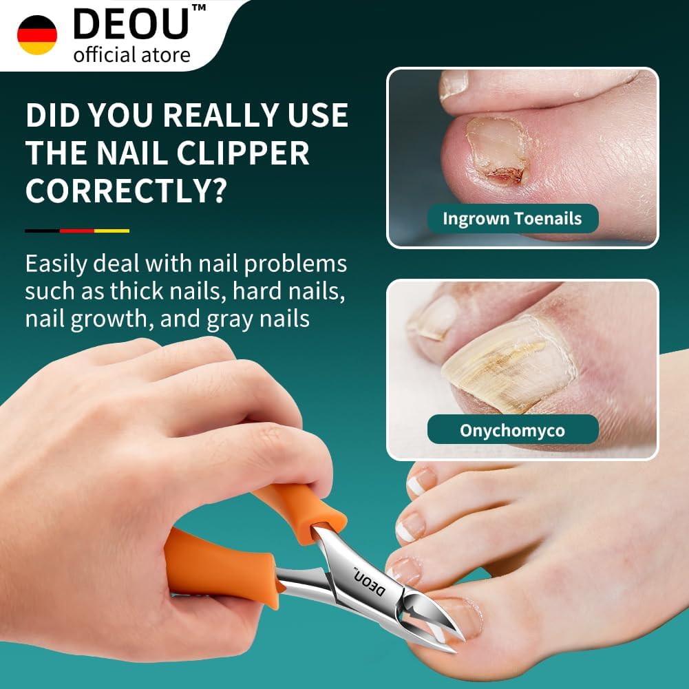 DEOU Podiatrist Toenail Clippers Ingrown Toenail Tools for Thick Nails and Inlaid Nails,Manicure and Pedicure Clippers,Heavy Duty Nail Clippers, Pedicure Tools (Orange+Nail Remover)