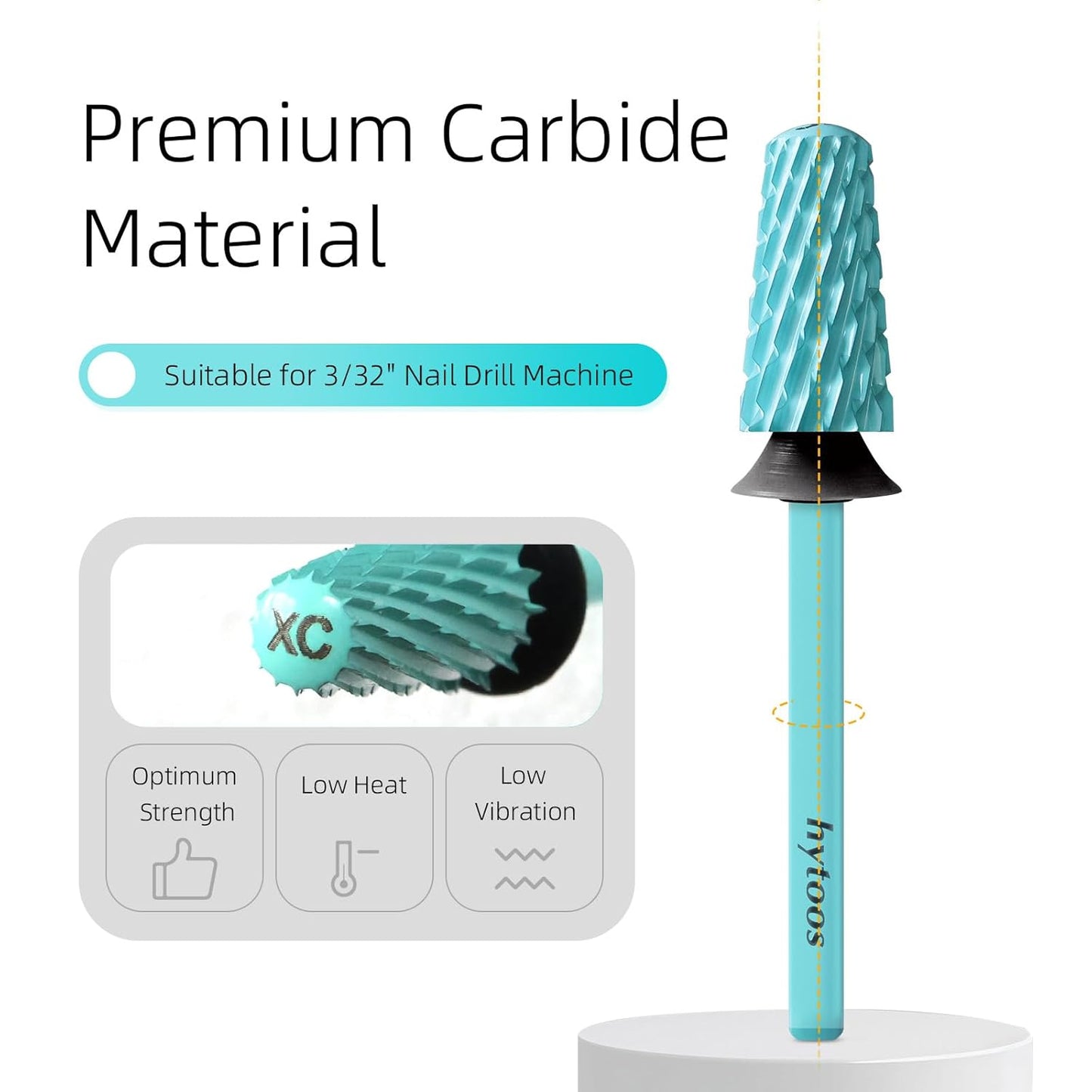 Safety Tapered Nail Drill Bit, Green Coated Tungsten Carbide Rounded Barrel Nail Bits for Thick Gel & Acrylic Removal, Manicure Tools Pro Electric File Drill Accessories, XC