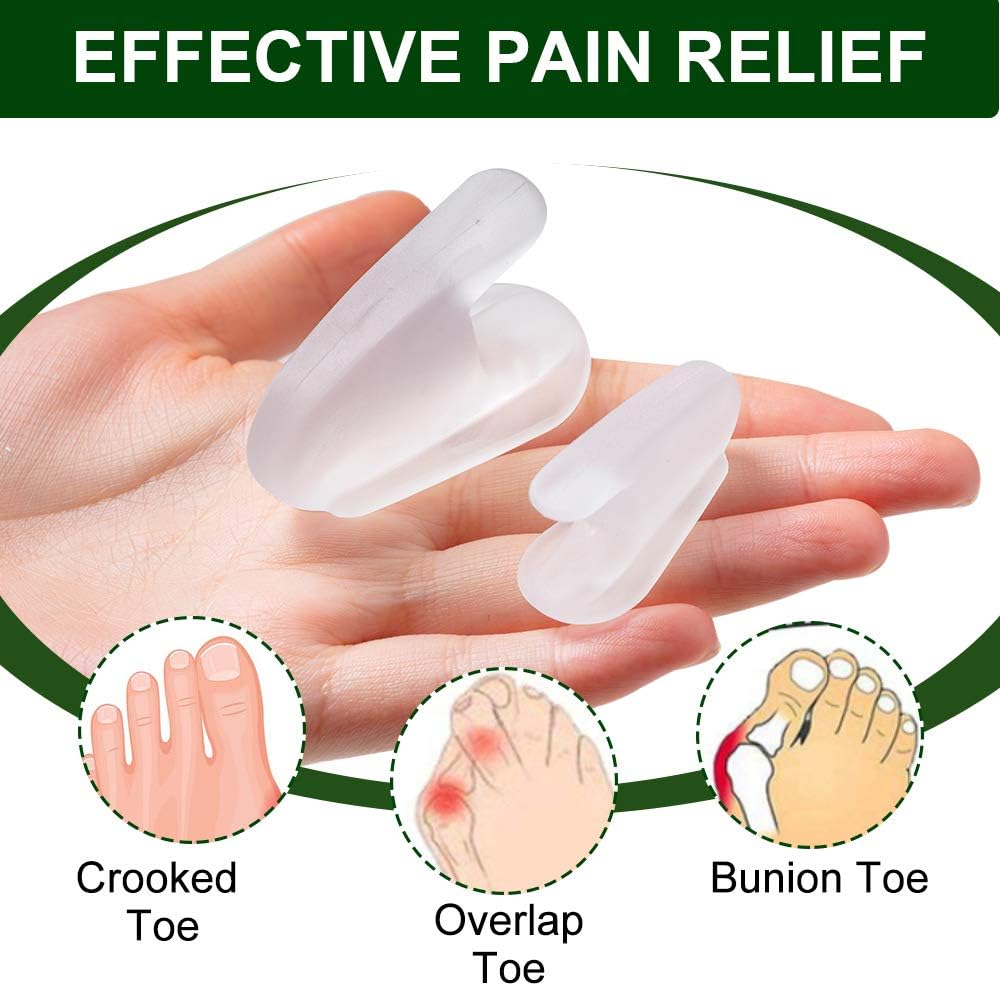 Welnove Toe Separators for Bunions - Gel Overlapping Toe Spacers - Flared Design Silica Gel Toe Straighteners, Bunion Corrector for Pain Relief, Prevent Corns - (6 Pack of Large Size+4 Pack of Small)