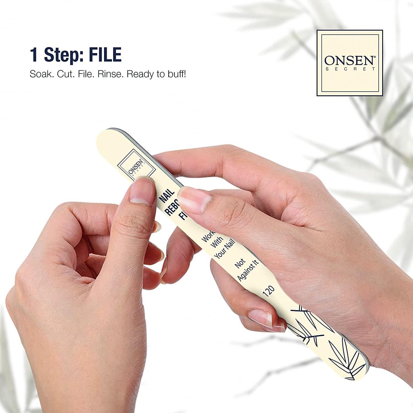 Onsen Secret Ultimate Nail Reboot Kit - Includes Cuticle Oil & Anti Aging Hand Lotion, Professional Nail File and Buffer, 3-Way Block w/Replacement Pads, Nail Strengthening Cuticle Cream