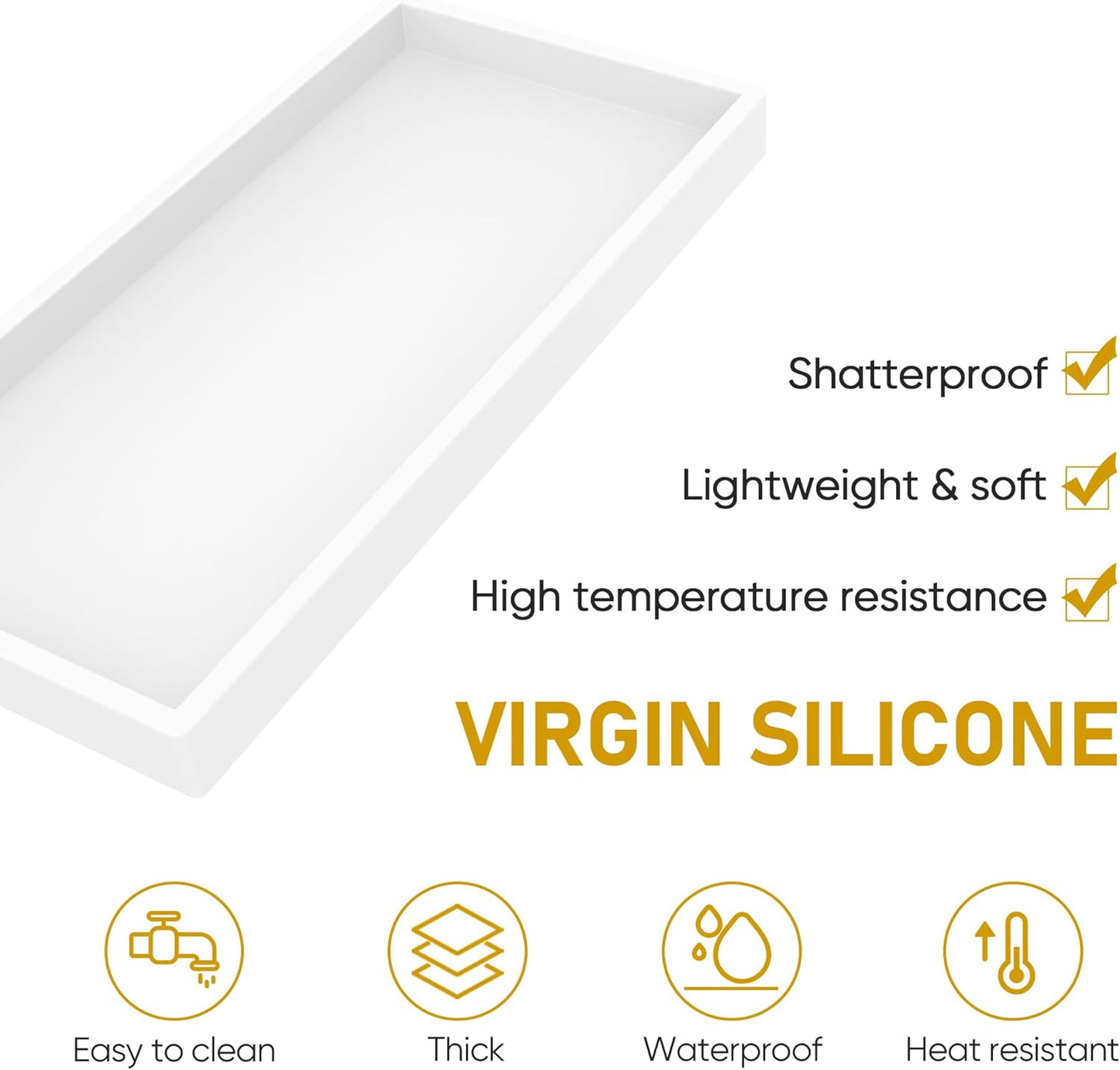 Bathroom Counter Tray,EG-SIPRO High-Grade Thickened Silicone Bathroom Vanity Tray,Shatterproof Rectangle Bathroom Tray Soap Dispenser Tray for Bathroom Countertop, Pure White, 10.6''×5.1'', (EGTRAY)
