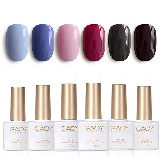 GAOY Purple Gel Nail Polish Set, 6 Colors Dark Purple Blue, Soak Off UV Light Cure Gel Polish Kit for Nail Art DIY at Home