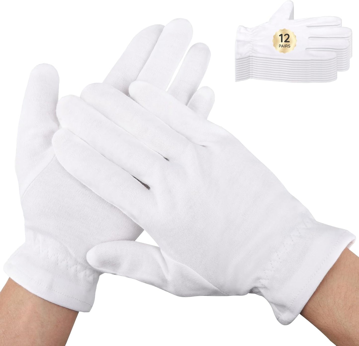 Segbeauty 24 Counts Moisturizing Gloves Overnight with Elastic Band, White Cotton Gloves for Dry Hand, 12 Pairs Thick Sleeping Gloves for Cracked Hands, Cotton Work Gloves for Men and Women Large