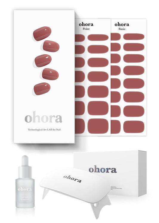 ohora Semi-Cured Gel Nail Strips Value Set (N Cream Rose Starter Kit) Includes Full Size Lamp and Mini Remover, Salon-Quality, Long Lasting, Easy to Apply & Remove