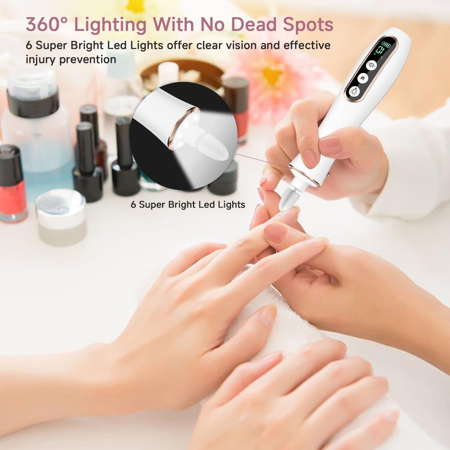 2 Pack Rechargeable Nail File Machine – 10-in-1 Design with 100PCS Sanding Belts for Smooth Finish, White