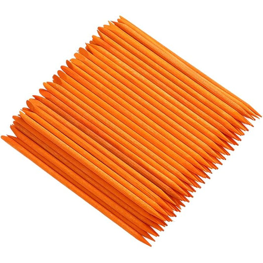 100 Pcs Orange Wood Nail Sticks Double Sided Multi Functional Cuticle Pusher Manicure Pedicure Tool for Manicure Pedicure Orange