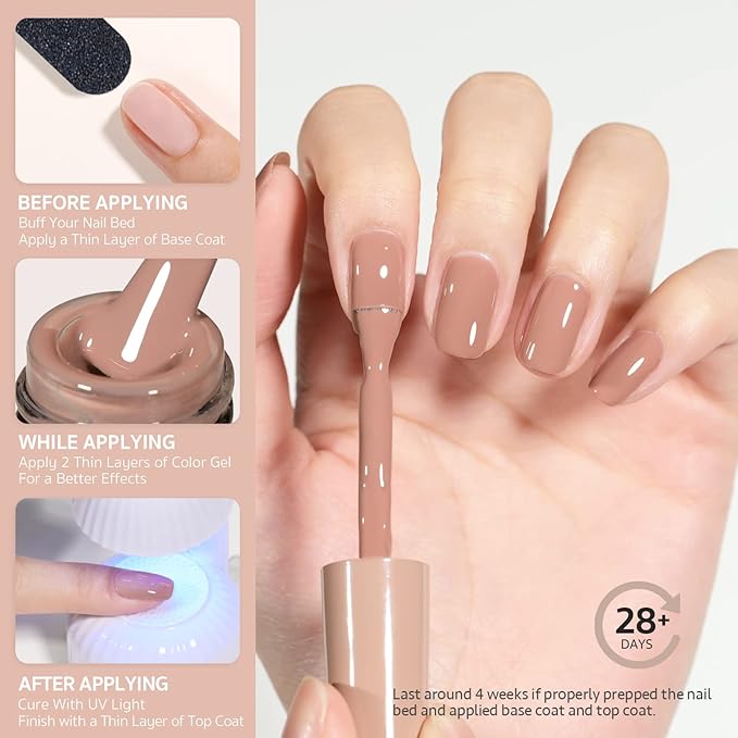 GAOY Nude Brown Gel Nail Polish, 16ml Soak Off Nautral Gel Polish for Nail Art DIY Manicure at Home, UV Light Cure Color 1505