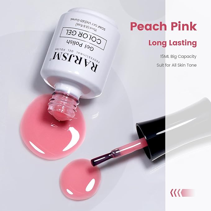 RARJSM Nude Peach Pink Gel Nail Polish Sheer Neutral Skin Tone Color Ice Jelly Rosy Red Pink Gel Polish Transparent Nail GelPolish Soak off UV LED Cured for Home Salon DIY Manicure 15ml Single Bottle
