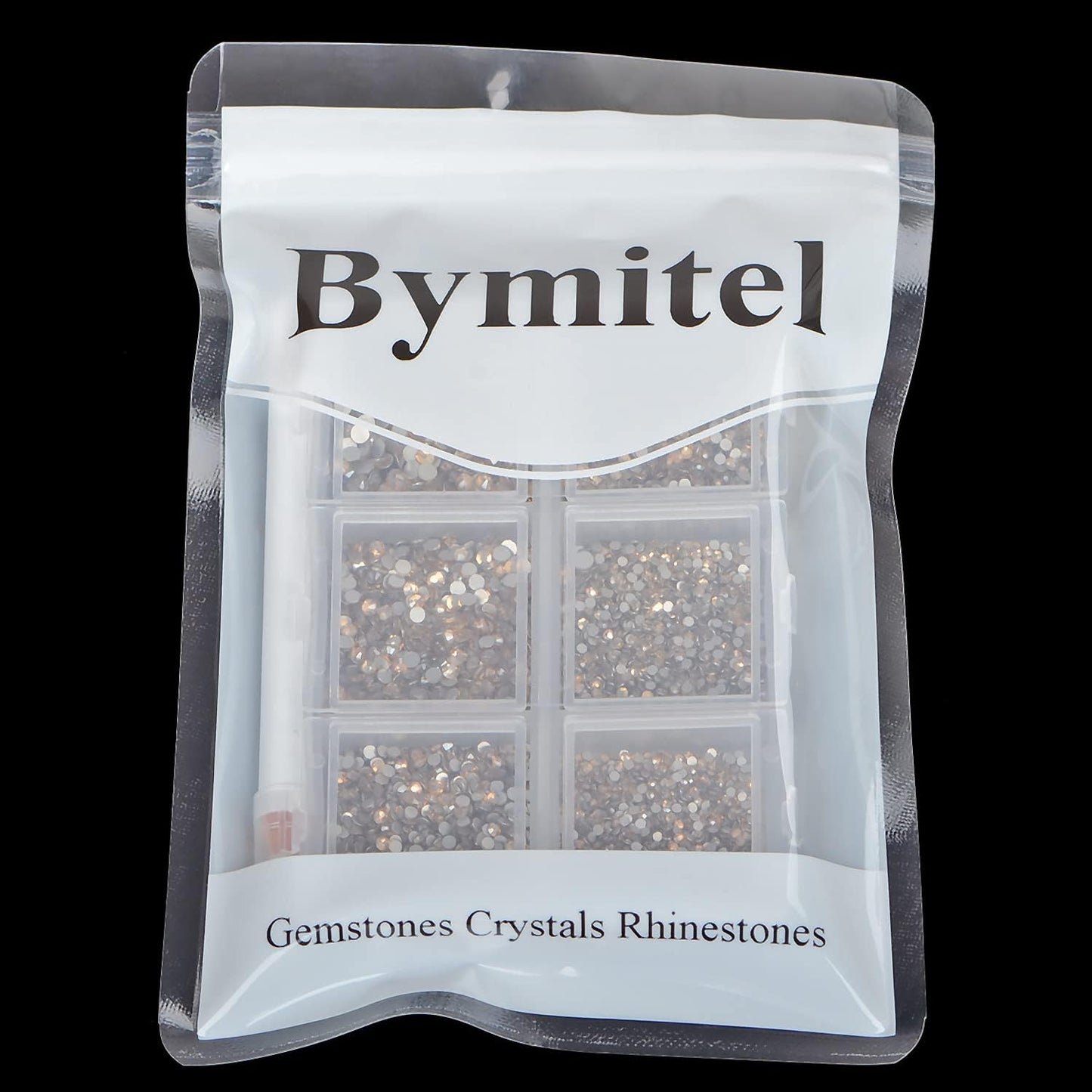 Bymitel 7200 Pieces 6 Mixed Sizes Glue Fix on Glass Rhinestones Round Crystal Gems Flatback for DIY Jewelry Making with one Picking Pen(6-Sizes 7200PCS, Lt. Peach)