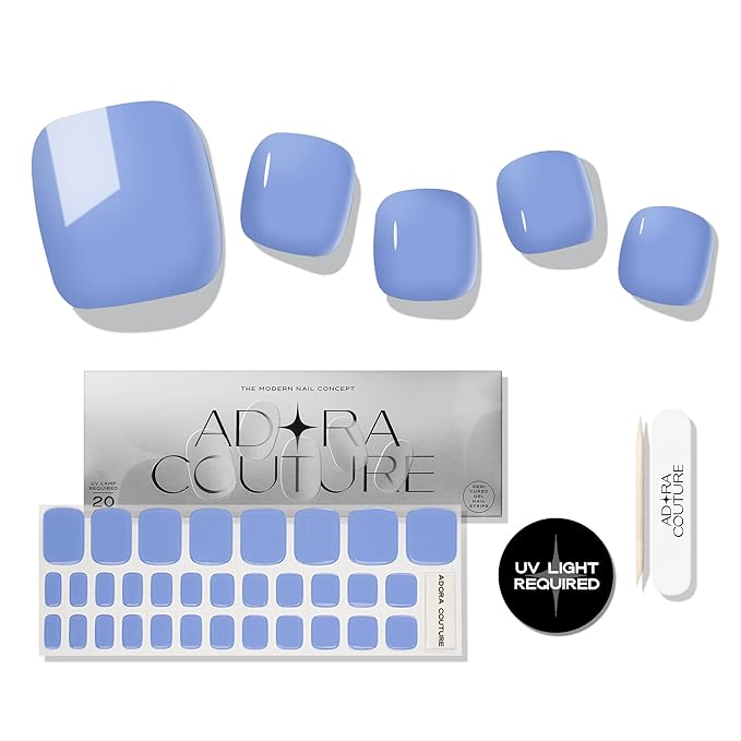 Semi Cured Gel Nail Strips - 32 pcs Gel Pedicure Stickers, Easy to Apply & Remove Toenail Stickers, Salon Quality at Home & Long Lasting - UV Nail Lamp Required - Blue Sky P