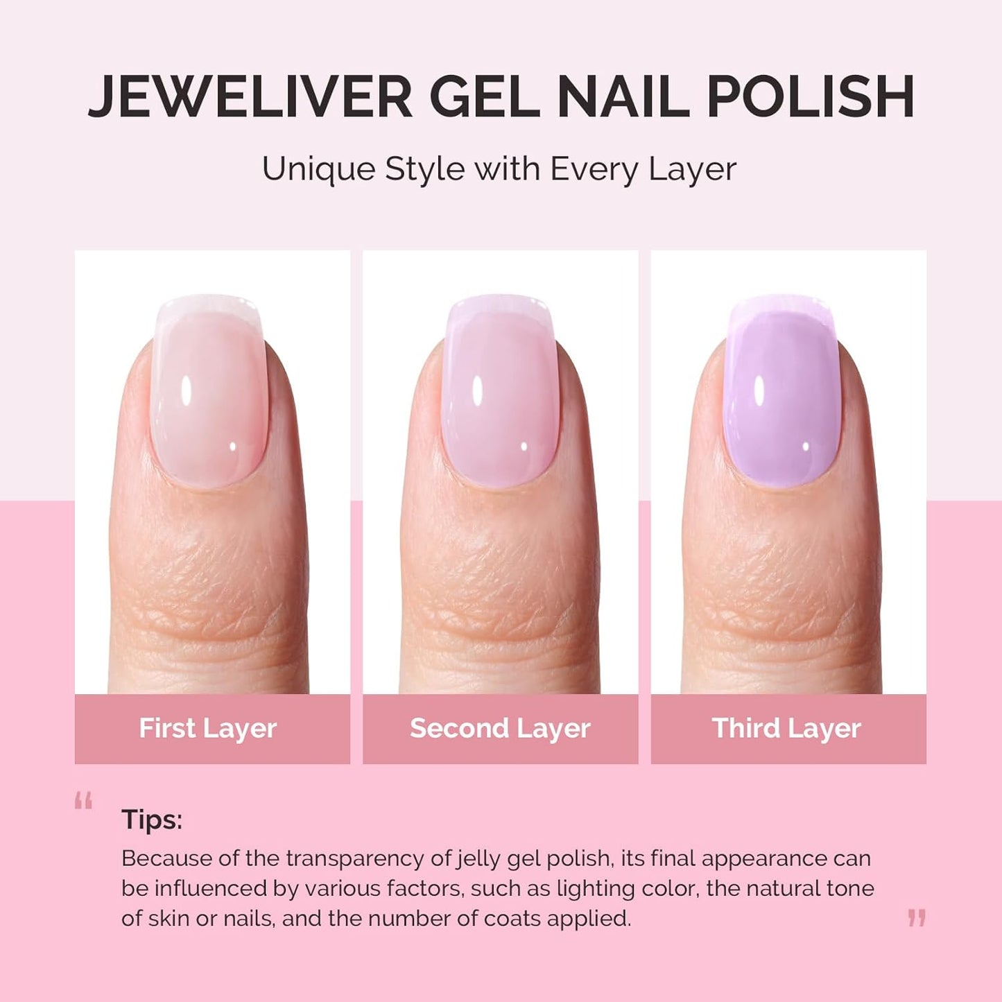MelodySusie Jeweliver Gel Nail Polish, 0.5Fl Oz Lavender Puprle Jelly Gel Polish Sheer Translucent Nude Soak Off UV LED Light Cure Spring Summer Colors Nail Art Manicure Nail Art DIY at Home JM04
