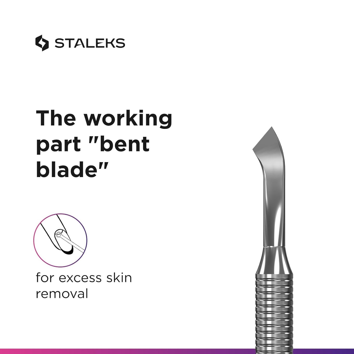 Staleks Pro Manicure Pusher Expert 30 Type 4.2 – Rounded Wide Pusher and Bent Blade – Stainless Steel – Professional Cuticle Tool