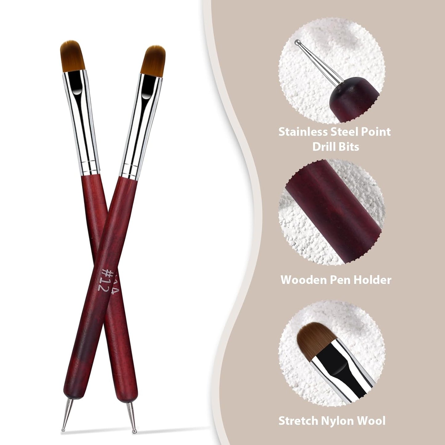 French Manicure Brush, Esclane 2 Way French Nail Brush with Dotting Tool for Manicure Cuticle Clean Up Nail Art Design, French Tip Brush (Wood, #12)