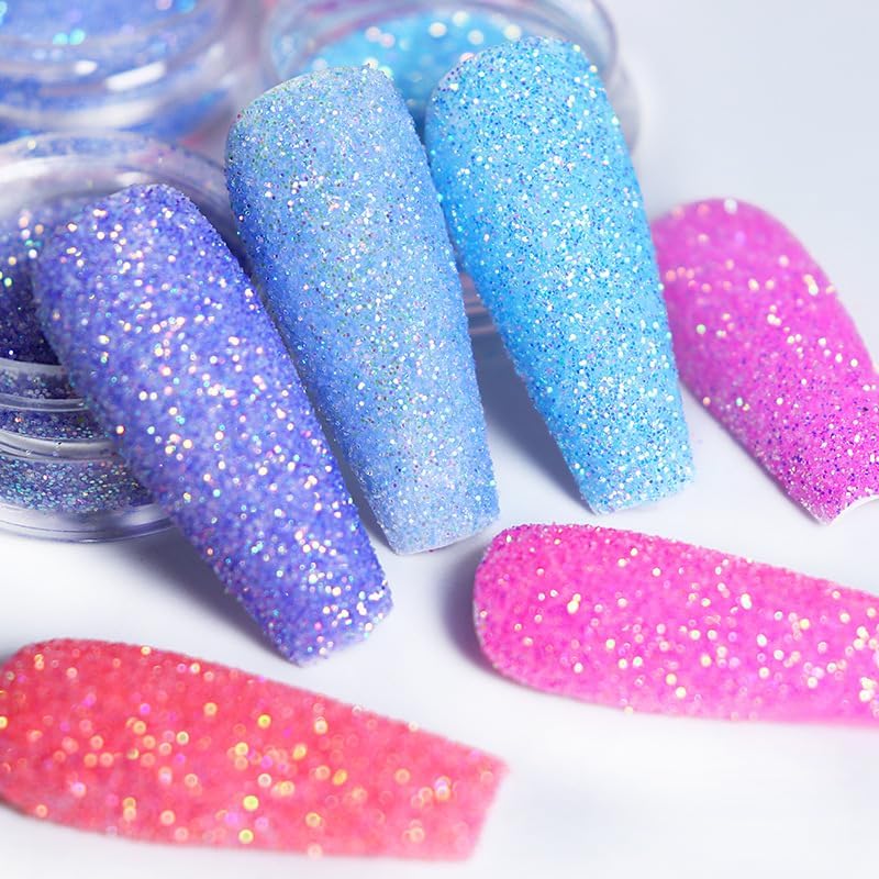 Sugar Sand Neon Nail Art Glitter Powder Shiny Effect Candy Glitter Flakes Pigment Dust Gel Polish Manicure Accessories for Christmas Valentine's Day DIY Crafts Supplies