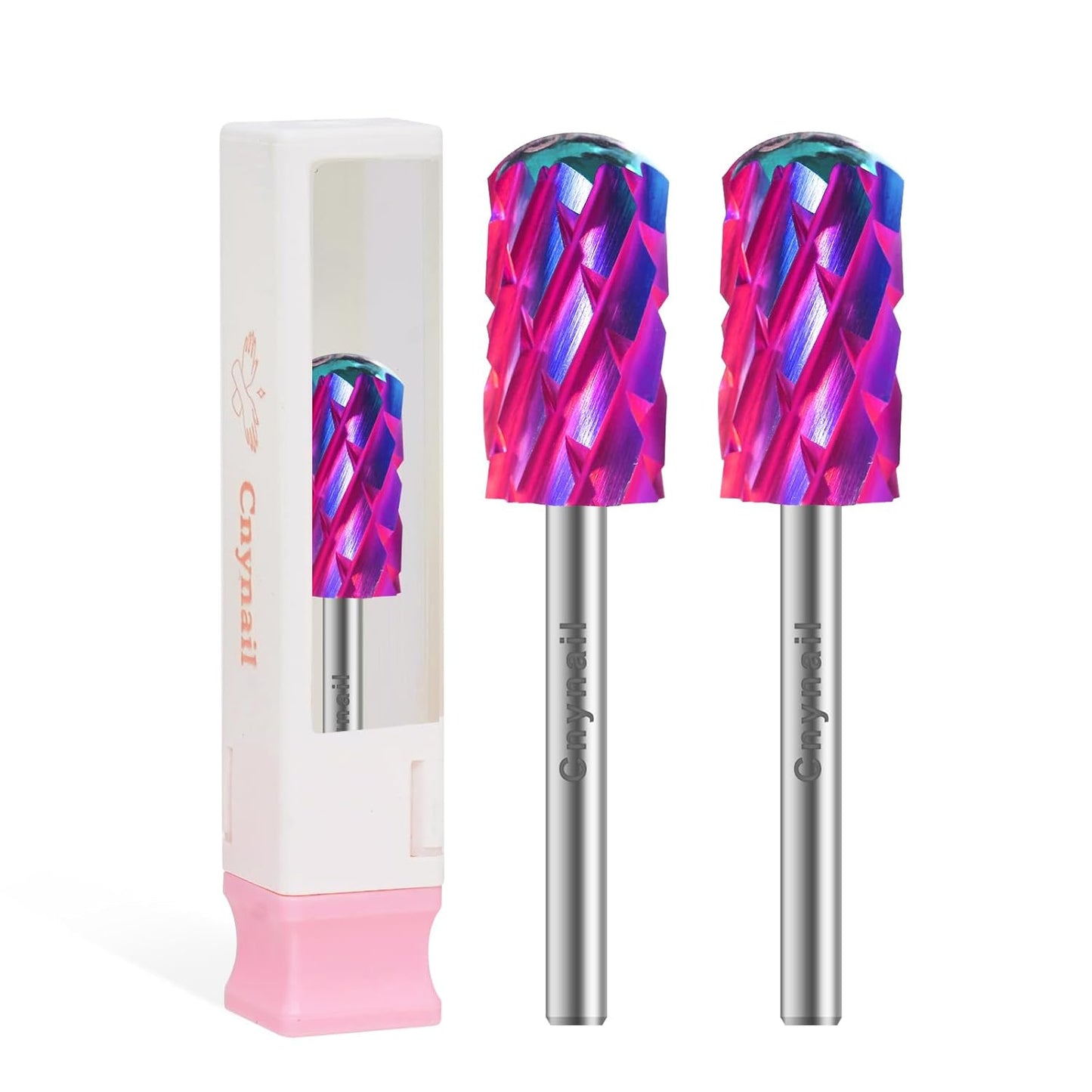 3/32" 2PCS Large Barrel Smooth Round Top Tungsten Carbide Nail Drill Bit Safety Bit for Gel & Acrylic Removal, Right Way Rotating Efile Tip, Salon Electric File Accessory (5XC Grit, Purple)