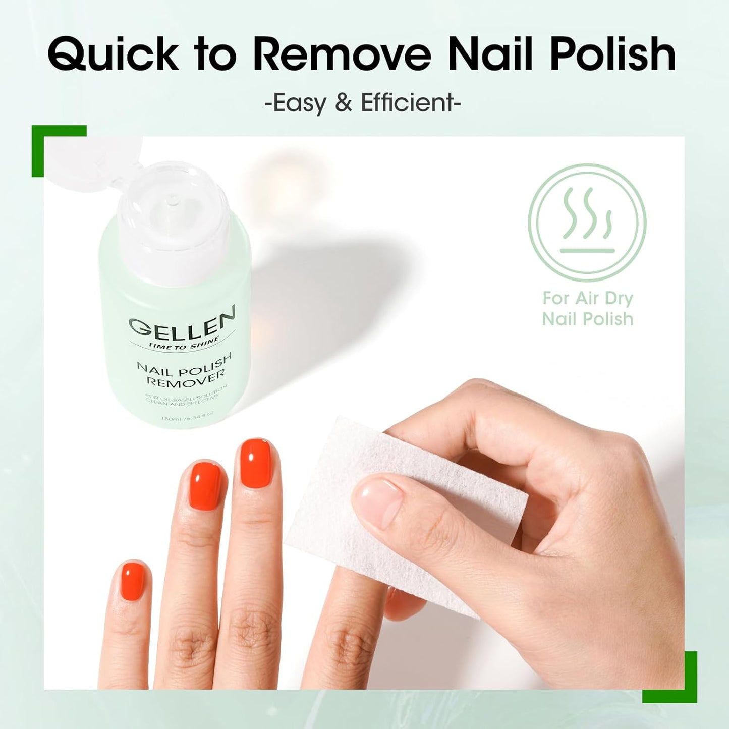 Gellen Nail Polish Remover, Non Acetone Nail Polish Removal for Regular Nail Polishes, Jasmine Scent Healthy Nail Polish Remover with Easy Push-down Pump, 6.09 Fl Oz
