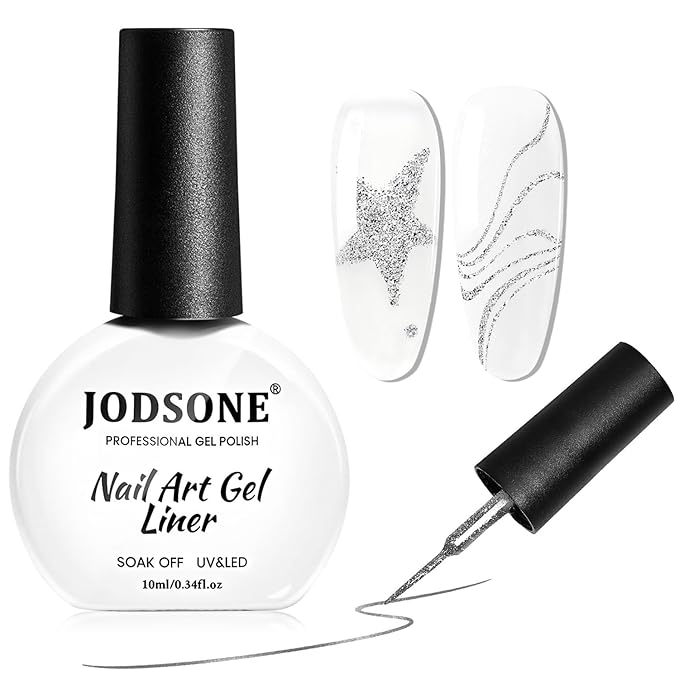 JODSONE 10ml Nail Art Gel Liner Glitter Sliver Gel Nail polish Need U V Lamp Cured with Thin Brush Gift for Girls at Home Salon Design