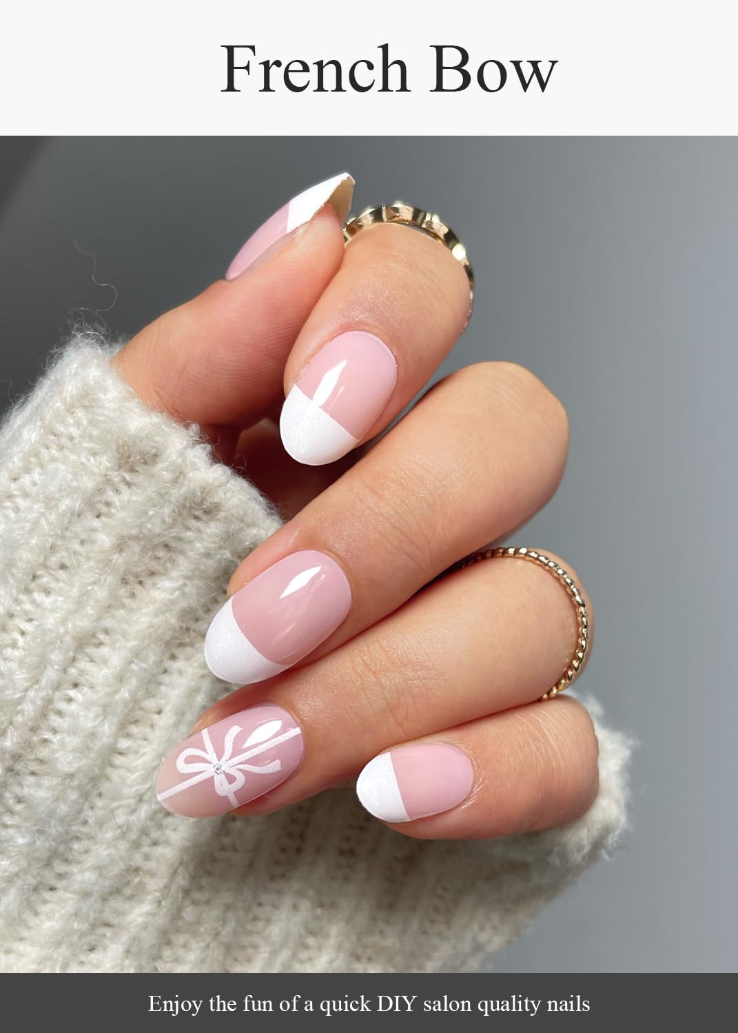 Semi Cured Gel Nail Strips (French Bow)-20 PCS Gel Nail Stickers | Gel Nail Wraps | UV Light Required, Salon Quality & Easy To Use