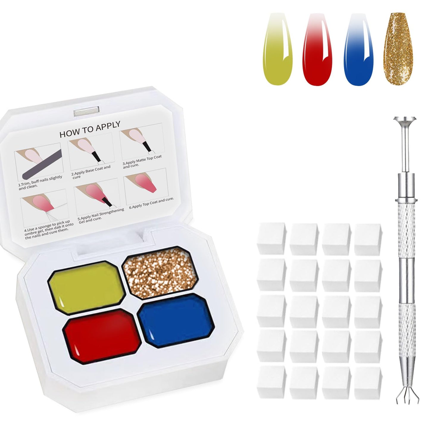 Professional Gradient Painting Gel,4 Colors Set Ombre Nail Polish,Ombre Pigment Palette for Nail with 100PCS Nail Sponges & Grabbing Pen for Gel Nail Art in Salon or Home Use (B8)
