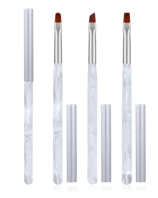 3PCS Nail Polish Clean Up Brush, Round&Falt&Angled Acetone Resistant Nail Brush for OPI Nail Polish Remover, Fingernail Cleaning Brushes at Home Nail Art and Designs(Calligraphy White)