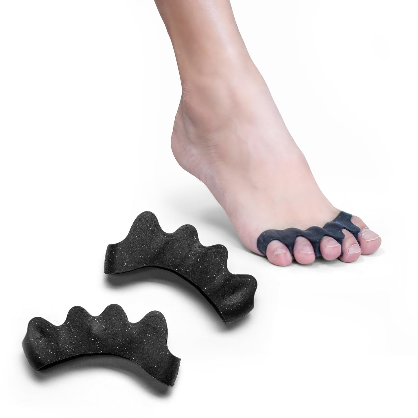 Durable Unisex Toe Separators with Sparkle Design for Yoga & Daily Use - Flexible Silicone toe Spacers for Bunions, One-Size-Fits-All for Men & Women (2PCS) (Black)