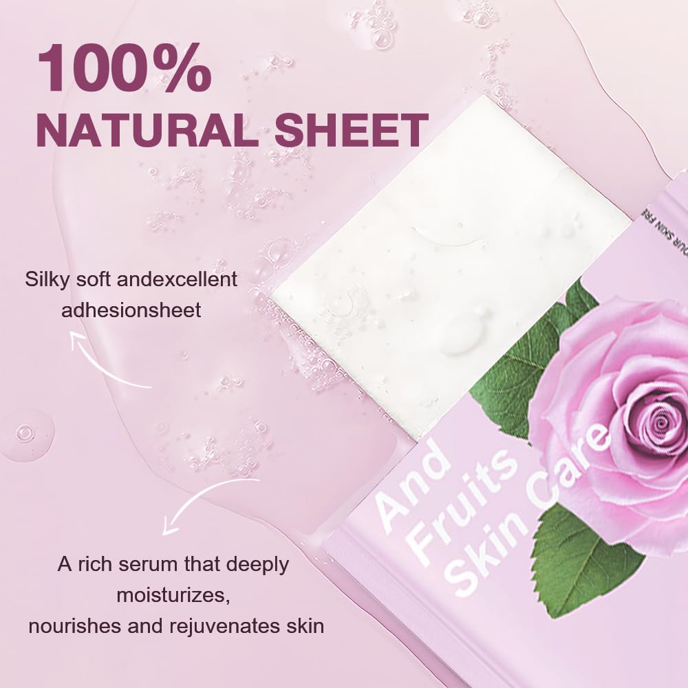 8 Pack Rose Face Mask,Pink Face Masks Spa Day kit Supplies for Teens Girls Women,Sheet Facial Mask Skincare for Kids Gifts Set,Hydrate Nourish Soothe for All Skin Types,Spa Party Favors