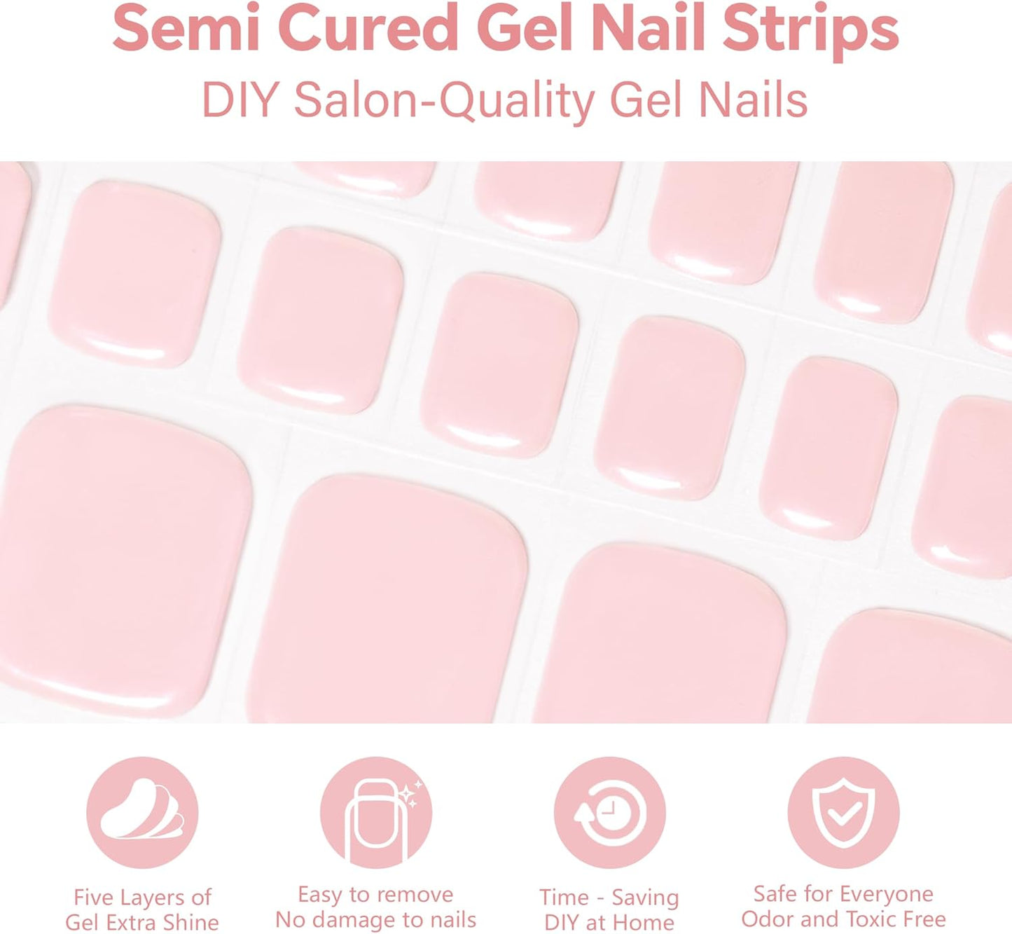 Semi Cured Gel Toe Nail Strips-32 Self-Adhesive Toe Nail Stickers Semi-Gel Polish Alternative for Feet Summer Sandal Ready Designs Works with Any UV/LED Lamps(Nude Pink.Pedicure)