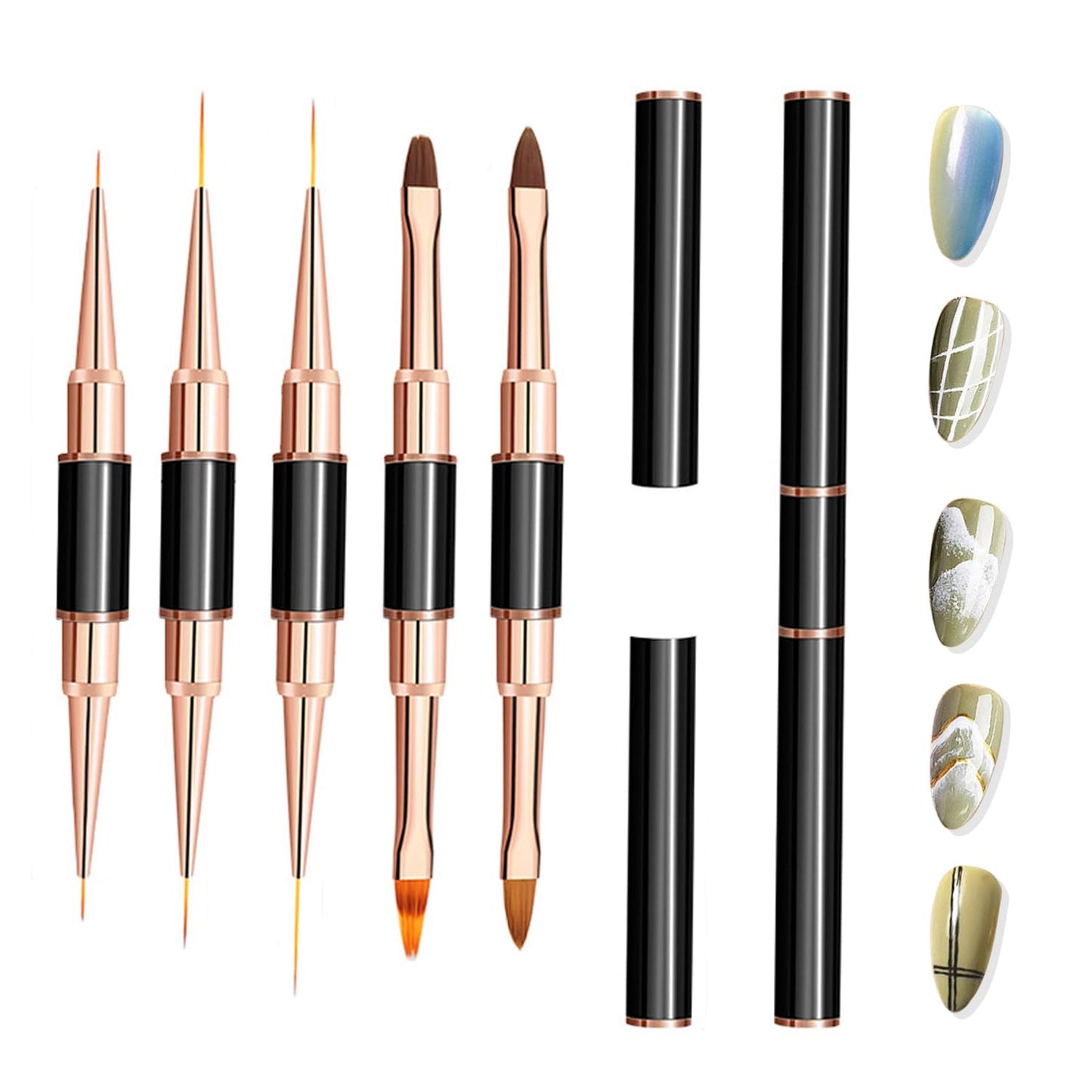 Wokoto 6 Pcs Double-Ended Acrylic Nail Brushes Set - Gel Polish Nail Art Design Pen Painting Tools - Liner and Ombre Brush for Acrylic Application - Salon at Home DIY Manicure