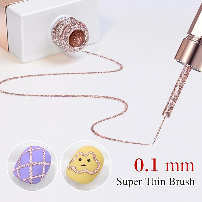 Double Rhythm 15 Ml Metallic Gel Liner Nail Art Gel Bronze Mirror Chrome Painted Drawing Stripper 3D Effect Gel Polish (Glitter Champagne Gold-L1003)