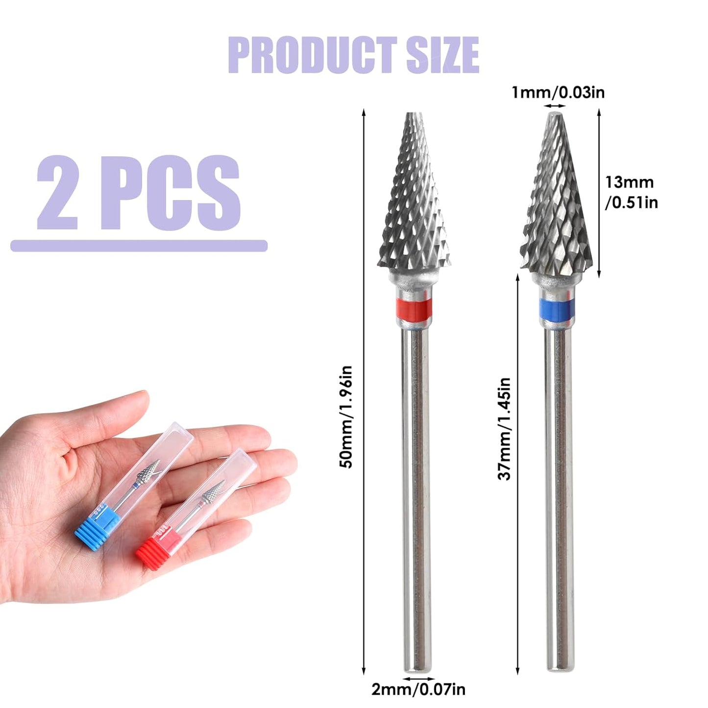 3/32" 5 in 1 Professional Carbide Nail Drill Bits Sets, 2 Pack Tungsten Safety Drill Bits Tech, Cuticle Bit Fast Remove for Manicurist Nail Salon Manicure Pedicure Gel Polishing (Pointed Head)