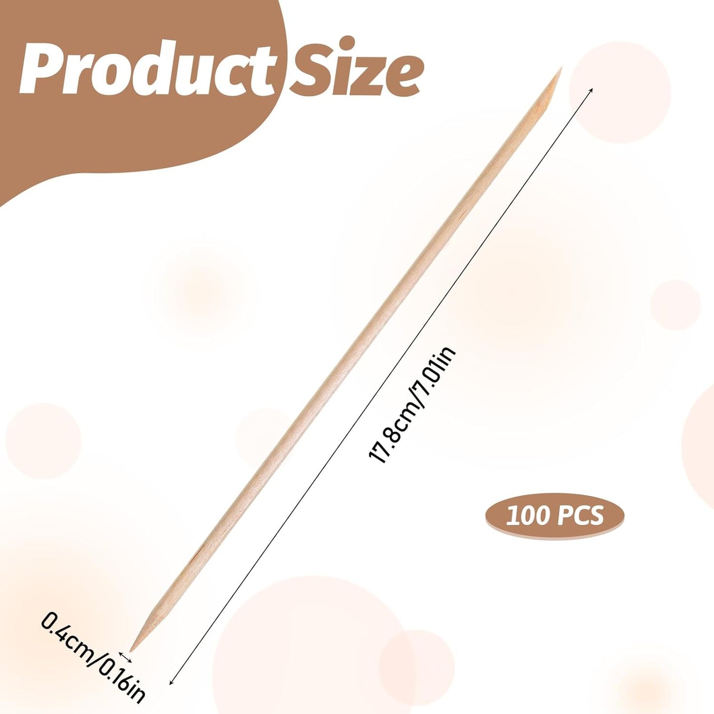 100 PCS 7 Inches Wood Double Heads Cuticle Pusher Stick, Extra Long Orange Wood Sticks for Nails Stick Manicure Pedicure Tool Nail Cuticle Remover and Cleaning Tool Set for Home and Salon