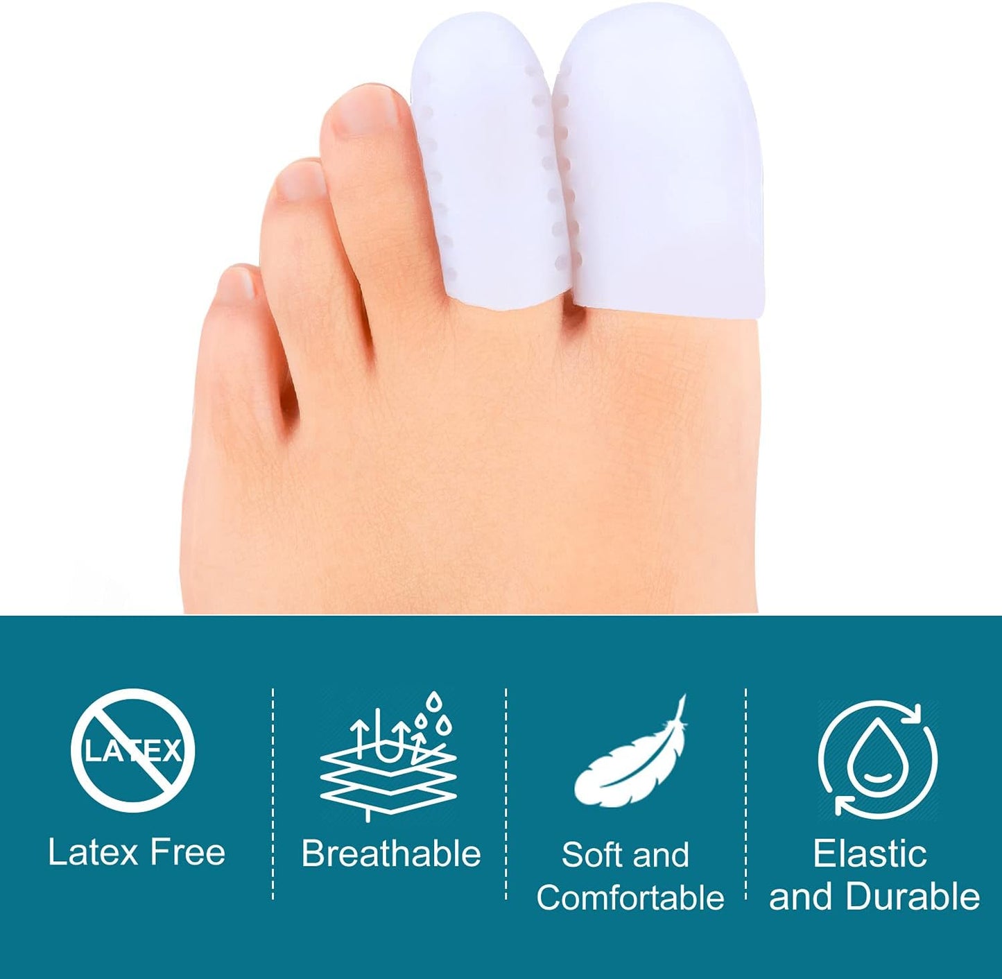 Welnove Pack of 16 Toe Protectors, Gel Toe Caps, Breathable Toe Sleeves, Pain Relief and Prevention for Corns, Blisters and Ingrown Toenails (10 Large for Big Toes + 6 Medium for Small Toes) - White