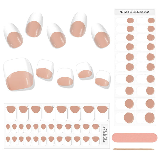 EBANKU 52Pcs Semi-Cured Gel Nail Strips Toes, Terra Cotta Deep French Gel Nail Strips for Toes, Long-Lasting French Manicure Stickers Salon Nails at Home Requires UV Light with Nail File&Stick