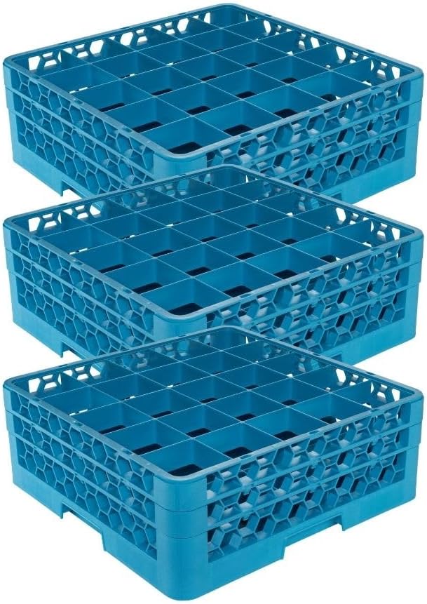 Carlisle FoodService Products RG25-214 OptiClean 25 Compartment Glass Rack with 2 Extenders, Blue , 7.12"