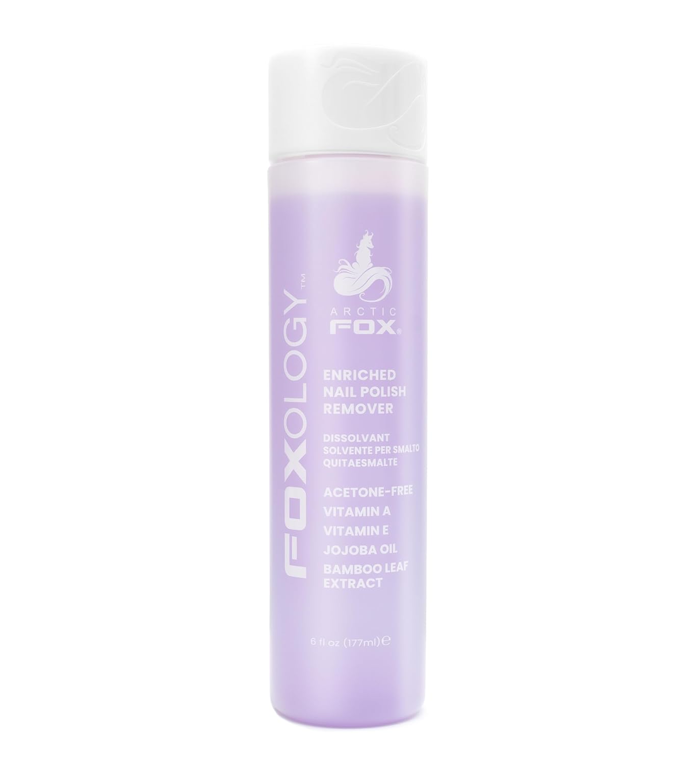 Foxology Nail Polish Remover, Acetone-Free, Enriched with Vitamin A & E, Jojoba Oil, Bamboo Leaf Extract, Vegan, Cruelty-Free, Leak-Proof, Grape Scent, Made in USA, 1 Pack, 6 fl oz
