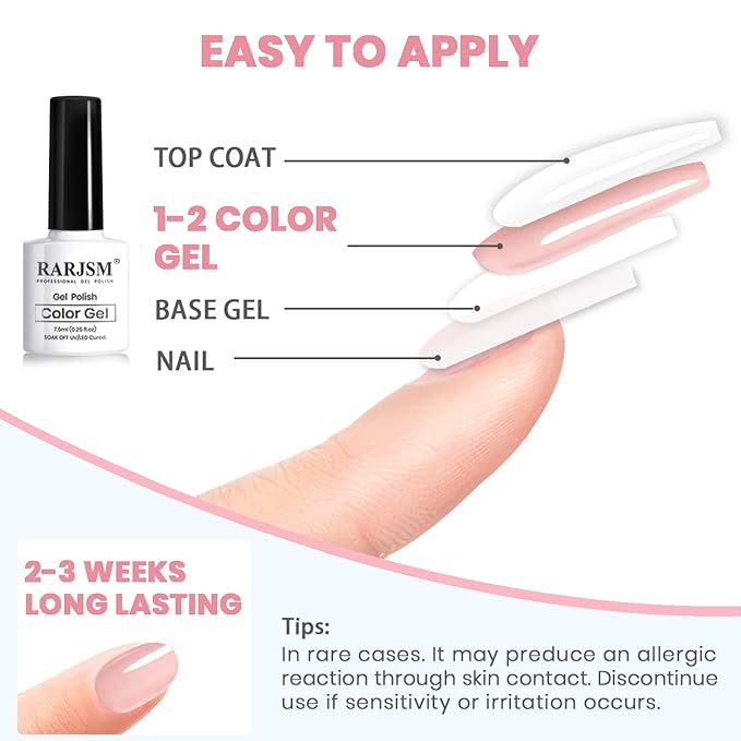 RARJSM Icy Jelly Gel Nail Polish Set of 6 Translucent Colors,Sheer Rose Nude Skintone Gelpolish LED UV Gel Clear Milky Light Pink Red Brown French Manicure Curing Requires 7.5ml DIY Home Nail Salon